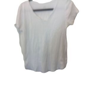 J.Jill Women's Small White V-Neck T-Shirt Pima Cotton Short Sleeve Basic Top